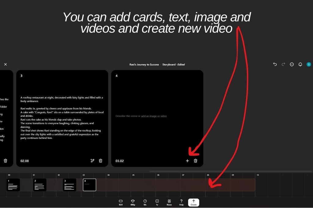 how to add cards, text, images and videos and create new video